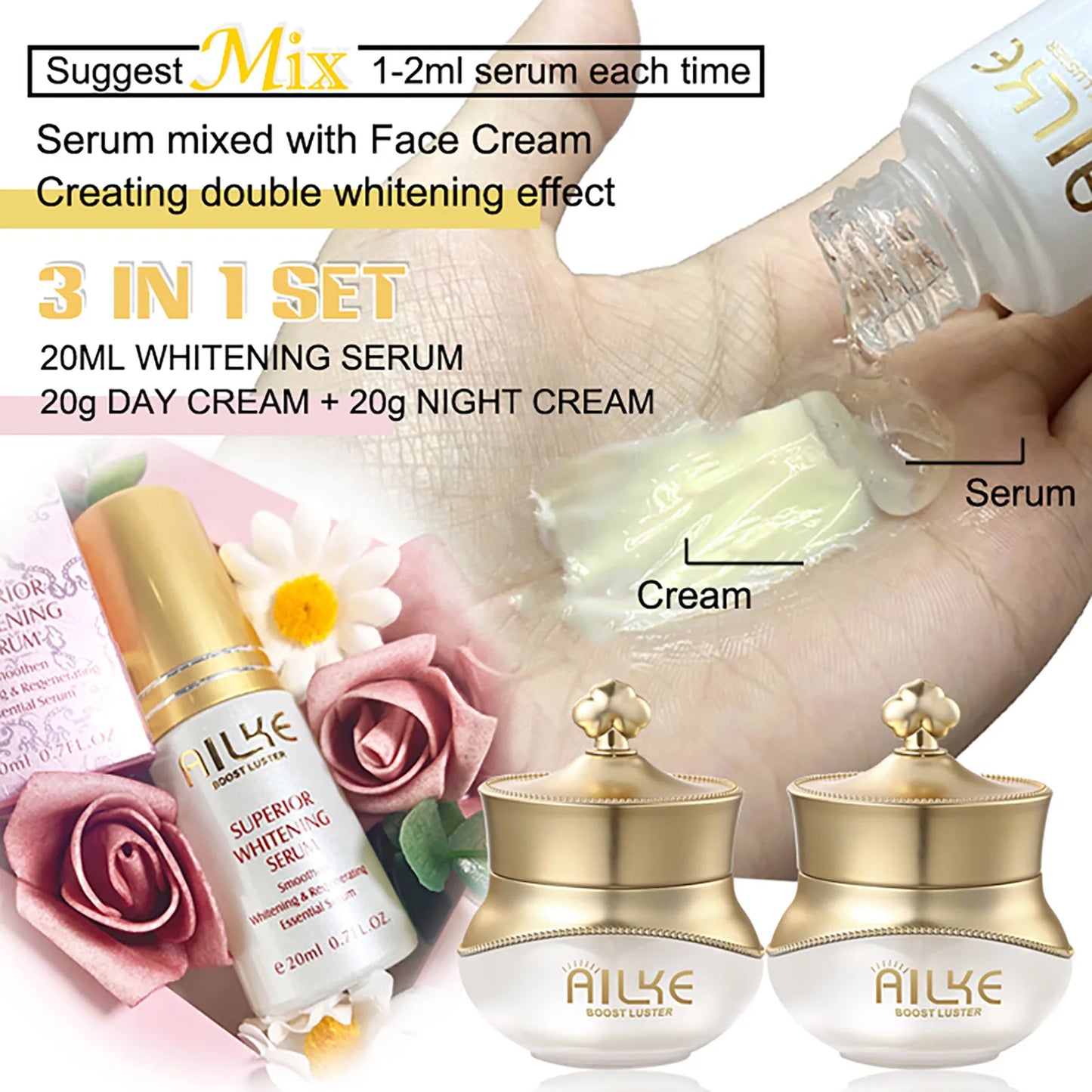 AILKE Rose Face Cream – Whitening, Anti-Wrinkle & Hydrating Korean Skincare Set
