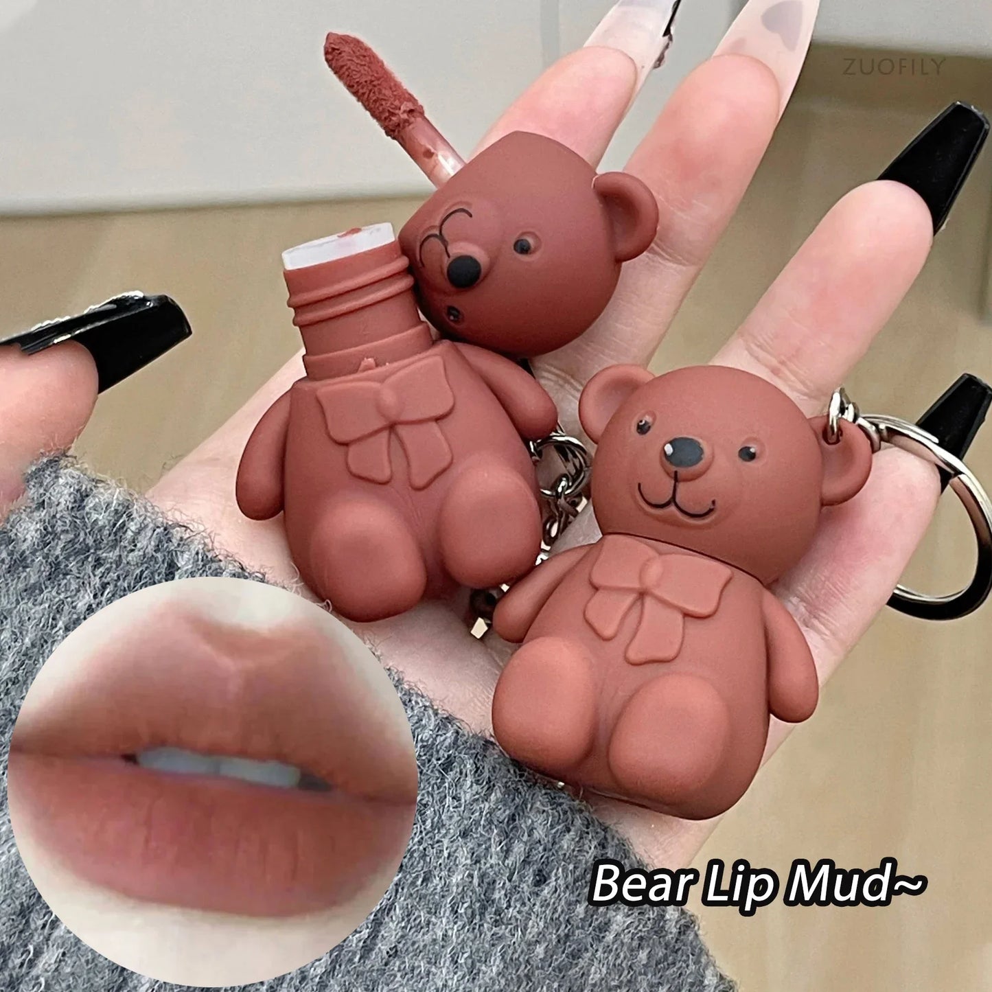 Cute Bear Lip Mud Keychain – Matte Velvet Lip Tint