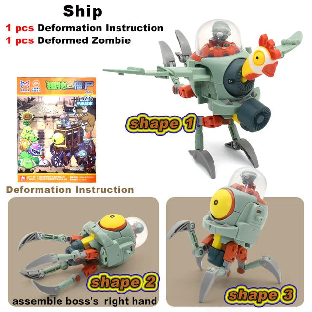 5 in 1 Plants vs Zombies Assembly Deformation BOSS Giant Zombie Robot Action Figure Model Toys Mech PVZ Transforming Gifts