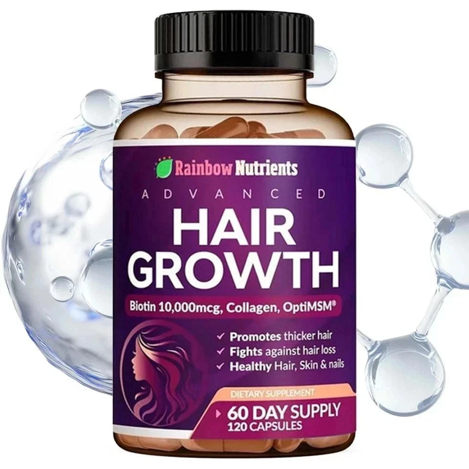 Rainbow Nutrients Hair Growth Vitamins – Biotin 10,000mcg & Collagen, 120 Capsules