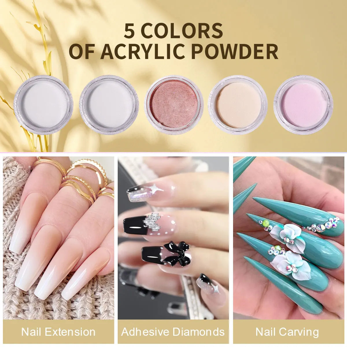 LIMEGIRL Acrylic Nail Powder Set – 5 Colors Professional Extension