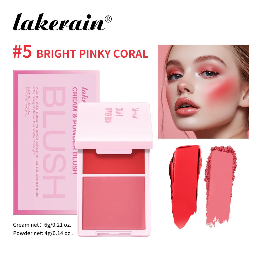 Dual-Texture Blush Palette: Cream & Powder Hybrid (5 Shades)