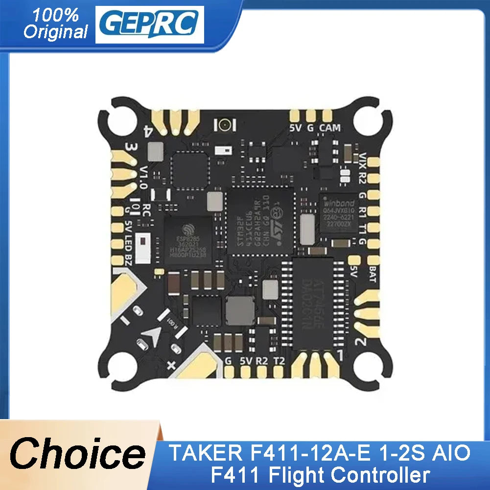 GEPRC TAKER F411-12A-E 1-2S AIO F411 Flight Controller 4in1 12A ESC BMI270 ELRS 2.4G 3.0 RX 25.5X25.5mm DarkStar20 Cinewhoop RC