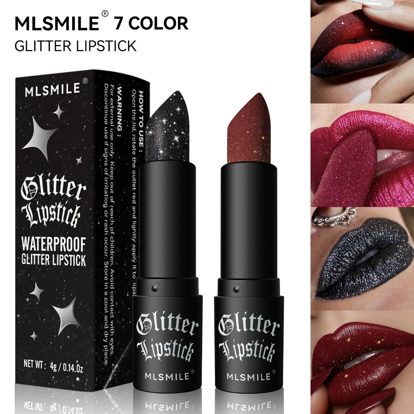 7-Color Glitter Lipstick – Waterproof Diamond Metallic Shine