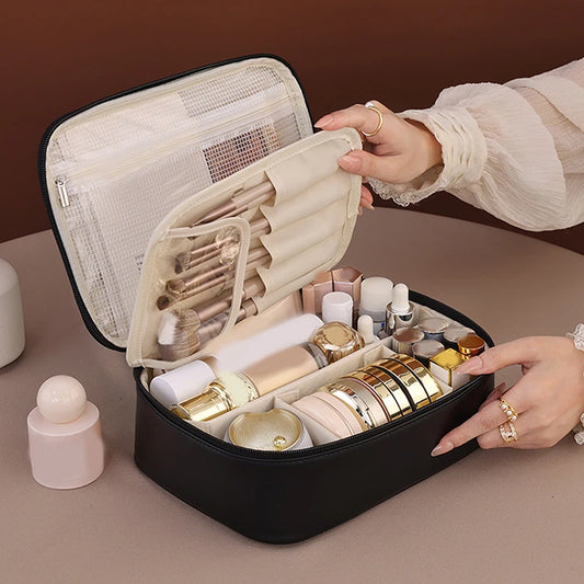 Large Capacity Cosmetic Bag with Adjustable Dividers