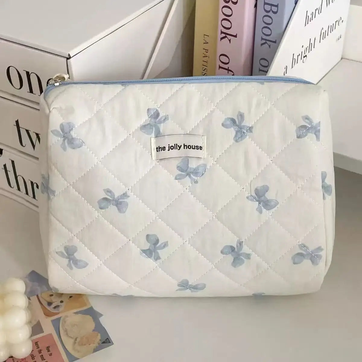 Large Bow-Print Travel Makeup Organizer Bag