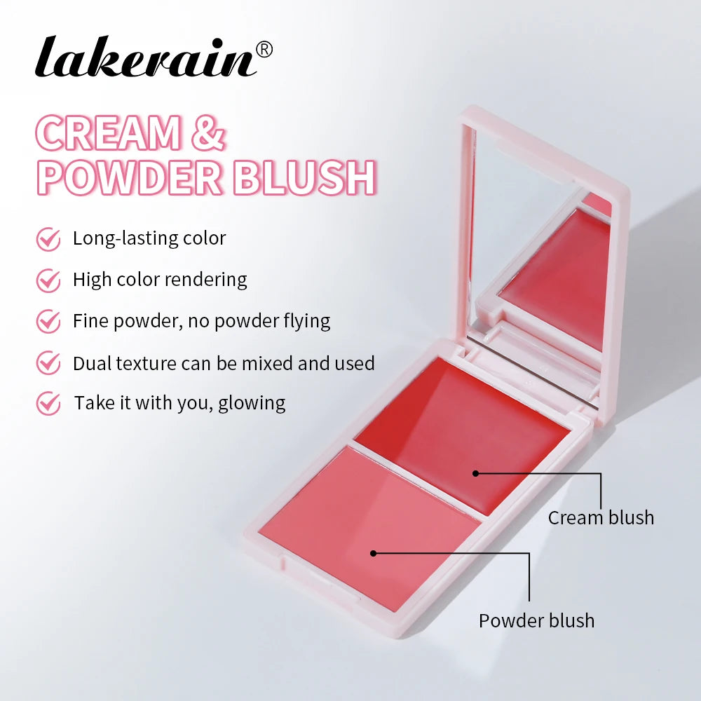 Dual-Texture Blush Palette: Cream & Powder Hybrid (5 Shades)
