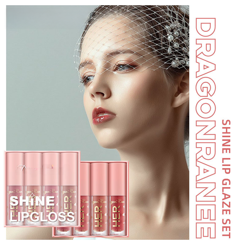 4-Piece Pink Lip Glaze Set for Makeup and Beauty